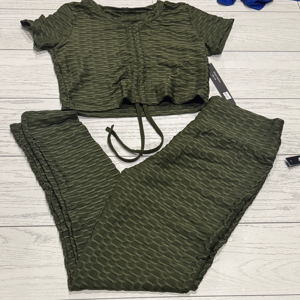 New Mix Olive Green Track Pants & Crop Top Set
